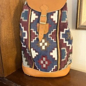 Hand made vintage one of a kind Ecuador Kilim style carpet bag